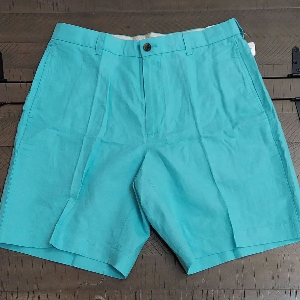 Brooks Brothers Plain Front Linen Cotton Blend Shorts Sz 35 NWT